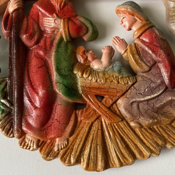 Vintage 60s 70s Christmas ornament double sided manger nativity scene - Picture 5 of 12